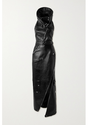 Alexander McQueen - Asymmetric Embellished Leather Halterneck Maxi Dress - Black - IT38,IT40,IT42