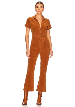 Show Me Your Mumu Cropped Everhart Jumpsuit in Brown. Size M, S, XL, XS.
