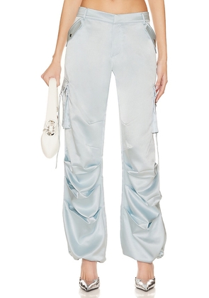 SER.O.YA Lai Satin Cargo Pant in Baby Blue. Size M, S.