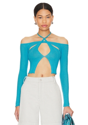 superdown Reina Cut Out Knit Top in Blue. Size S.