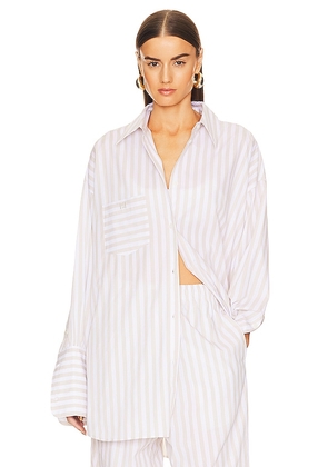 Helsa Cotton Poplin Stripe Oversized Shirt in Beige.