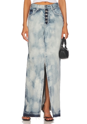 GRLFRND Bianca Reconstructed Split Hem Maxi Skirt in Blue. Size 28, 29, 31.