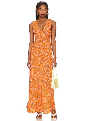FAITHFULL THE BRAND Acacia Midi Dress in Orange. Size XL, XS, XXL.