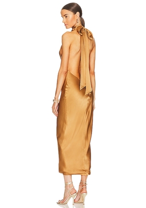 AEXAE Silk Maxi Dress in Metallic Copper. Size S, XL.