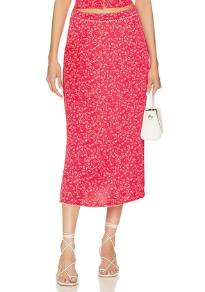 For Love & Lemons Barbera Midi Skirt in Red. Size M, S.