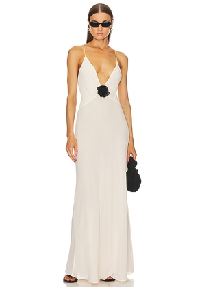 Helsa Sheer Deep V Long Slip Dress in Cream. Size XL.