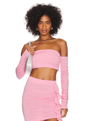 The Andamane Lexi Off Shoulder Draped Crop Top in Pink. Size 40/S, 42/M.