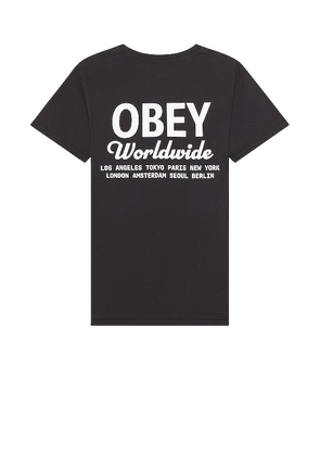 Obey Worldwide Script Tee in Black. Size M, S.
