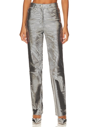 REMAIN Striped Leather Pants in Metallic Silver. Size 34, 36, 38, 40.
