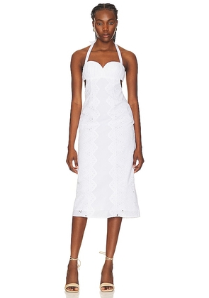 LPA Francesca Eyelet Midi Dress in White. Size 1, M, S, XL, XS.