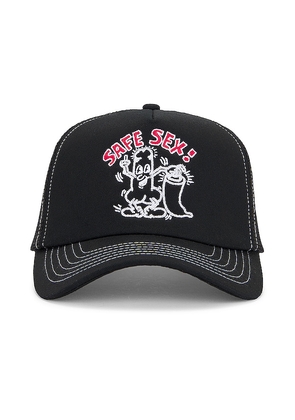 Jungles X Keith Haring Safe Sex Trucker Hat in Black.
