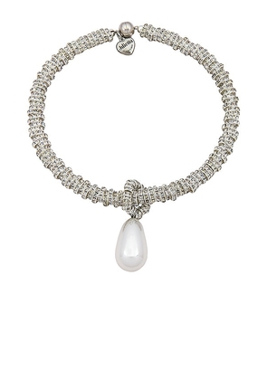 Julietta Pearl Drop Necklace in Metallic Silver.