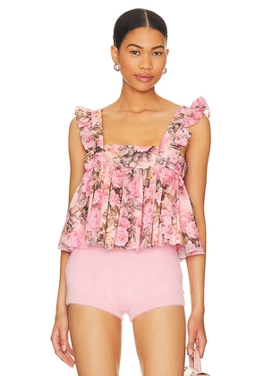 Selkie The Ruffle Apron Top in Pink. Size 2X, 3X, 4X, XXL.