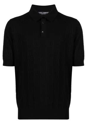 Dolce & Gabbana monogram-jacquard silk polo shirt - Black
