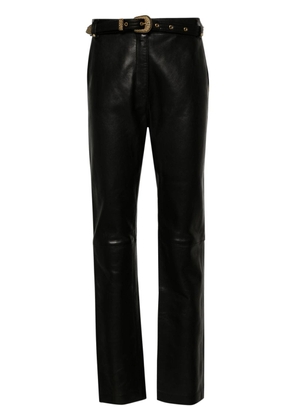 Balmain belted high-rise leather trousers - Black
