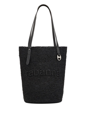 Rabanne logo-embroidered raffia tote bag - Black