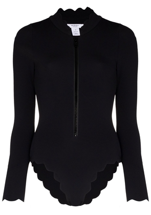 Marysia scallop-edge long-sleeve swimsuit - Black