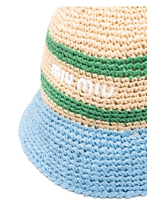 Miu Miu logo-embroidered striped bucket hat - Neutrals