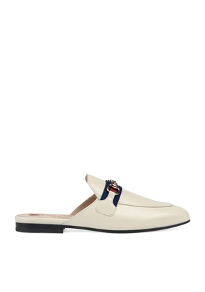 Gucci Leather Web Stripe Princetown Slippers