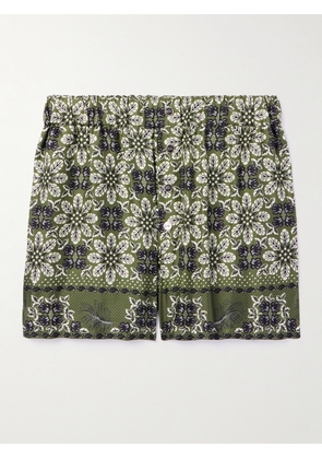 Etro - Wide-Leg Printed Silk-Twill Shorts - Men - Green - S