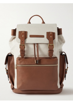 Brunello Cucinelli - Cotton and Linen-Blend Twill and Leather Backpack - Men - Brown