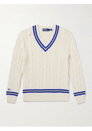 Polo Ralph Lauren - Striped Cable-Knit Cotton Sweater - Men - Neutrals - XS