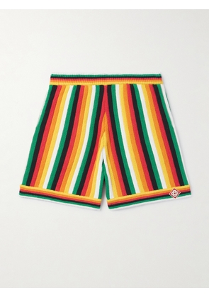 Casablanca - Straight-Leg Logo-Appliquéd Striped Cotton-Blend Terry Shorts - Men - Green - S