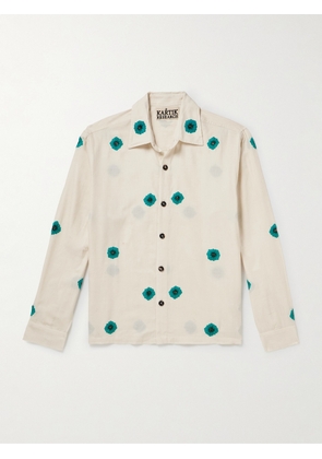 Kartik Research - Camp-Collar Embellished Embroidered Cotton-Jacquard Shirt - Men - Neutrals - S