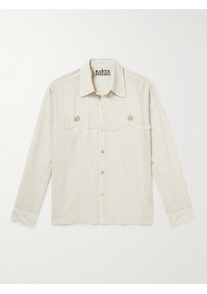 Kartik Research - Embellished Striped Cotton Shirt - Men - Neutrals - S