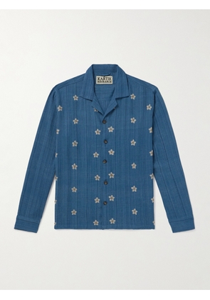 Kartik Research - Beaded Embroidered Cotton-Jacquard Shirt - Men - Blue - S