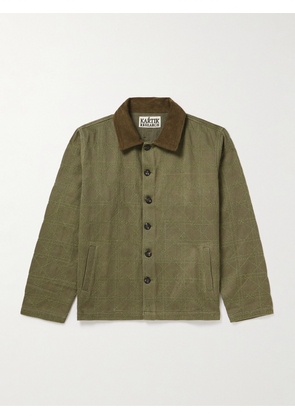 Kartik Research - Cropped Corduroy-Trimmed Embroidered Cotton-Canvas Jacket - Men - Green - S