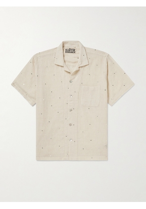 Kartik Research - Camp-Collar Embellished Cotton-Gauze Shirt - Men - Neutrals - S