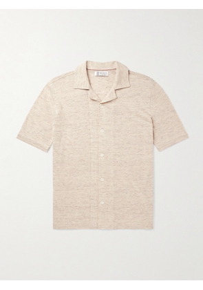 Brunello Cucinelli - Camp-Collar Slub Linen and Cotton-Blend Shirt - Men - Neutrals - IT 46