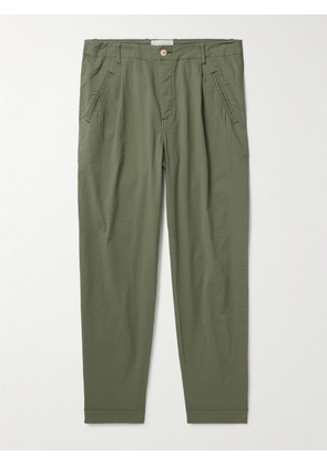 Folk - Assembly Tapered Stretch-Cotton Seersucker Trousers - Men - Green - 1