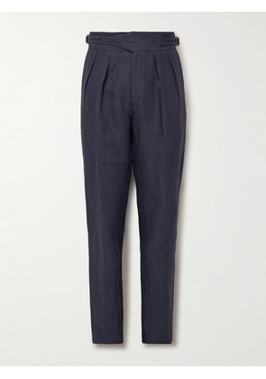 Rubinacci - Manny Tapered Pleated Linen Trousers - Men - Blue - IT 44