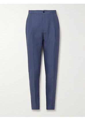Rubinacci - Tapered Pleated Linen Trousers - Men - Blue - IT 44