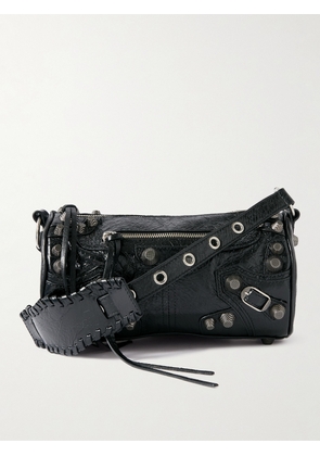 Balenciaga - Le Cagole Studded Crinkled-Leather Messenger Bag - Men - Black