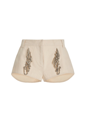 Diotima - Rider Bead-Embellished Cotton Shorts - Ivory - 3 - Moda Operandi