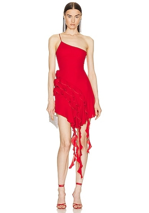 Blumarine Asymmetrical Mini Dress in Lipstick Red - Red. Size 38 (also in ).