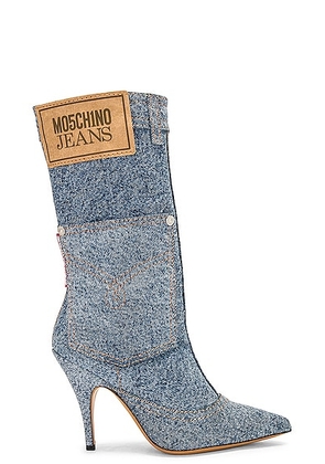 Moschino Jeans Denim Ankle Boot in Fantasy Print Blue - Blue. Size 36.5 (also in 39.5).