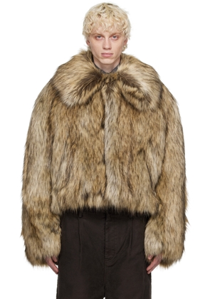 EGONlab Beige Oversized Faux-Fur Jacket