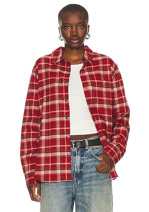 WAO The Flannel Shirt in red & cream - Red. Size L (also in M, S, XL, XS).