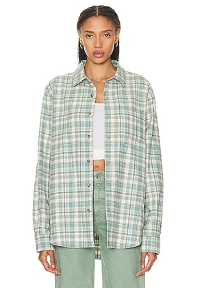 WAO The Flannel Shirt in blue & cream - Baby Blue. Size L (also in M, S, XL, XS).