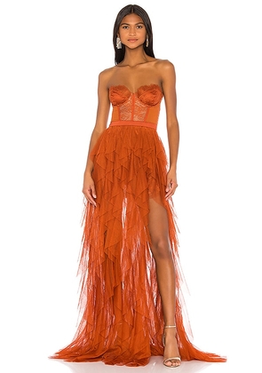 For Love & Lemons x REVOLVE Bustier Gown in Rust. Size L, S, XL, XS.