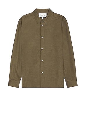 FRAME Brushed Flannel Shirt in Dark Olive - Olive. Size M (also in L).