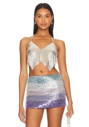 h:ours Florenzia Chainmail Crop Top in Metallic Silver. Size XS/S.