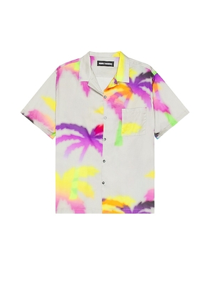 DOUBLE RAINBOUU Short Sleeve Hawaiian Shirt in Light Grey. Size L, M, S.