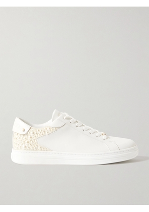 Jimmy Choo - Rome Faux Pearl-embellished Canvas And Leather Sneakers - White - IT34,IT35,IT35.5,IT36,IT36.5,IT37,IT37.5,IT38,IT38.5,IT39,IT39.5,IT40,IT40.5,IT41,IT41.5,IT42
