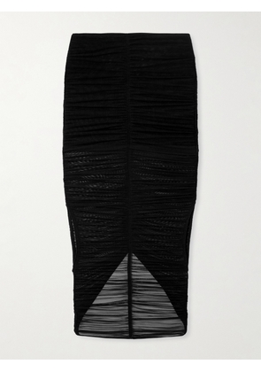 Mugler - Cutout Ruched Stretch-tulle Midi Skirt - Black - FR34,FR36,FR38,FR40,FR42,FR44