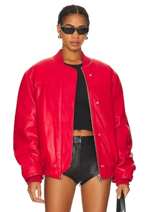 REMAIN Leather Bomber Jacket in Red. Size 34, 36, 38, 40.